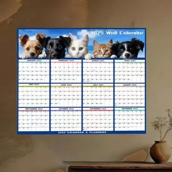 Календарь 2025 года стираемый, большой, стираемый влажным и сухим способом, ламинированный, 12-месячный, ежегодный, настенный, вертикальный/горизонтальный, настенный календарь синий