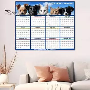 Календарь 2025 года стираемый, большой, стираемый влажным и сухим способом, ламинированный, 12-месячный, ежегодный, настенный, вертикальный/горизонтальный, настенный календарь синий