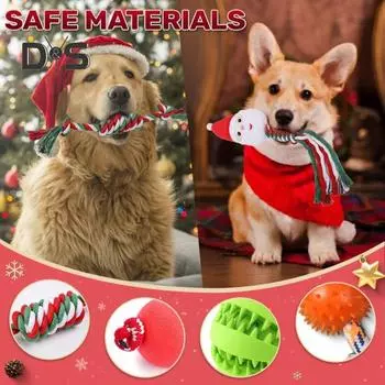 Календарь Адвента для собак 2025 Игрушки для собак Рождественские аксессуары с жевательными веревками Пищащие шарики Игрушки для прорезывания зубов Ошейники-бабочки для собак Бандана 24 шт. Набор 1 Set