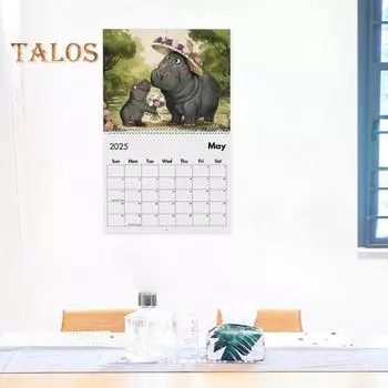 Календарь Бегемот 2025 года 12-месячный календарь Бегемот Настольный ежемесячный планировщик с причудливыми иллюстрациями Бегемотов A