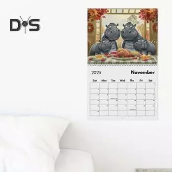 Календарь Бегемот 2025 года 12-месячный календарь Бегемот Настольный ежемесячный планировщик с причудливыми иллюстрациями Бегемотов A