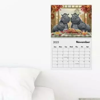Календарь Бегемот 2025 года 12-месячный календарь Бегемот Настольный ежемесячный планировщик с причудливыми иллюстрациями Бегемотов A