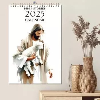 Календарь библейских историй 2025 года, настенный календарь с христианской библейской историей на 12 месяцев, настенный планировщик с изображением Иисуса для домашнего декора