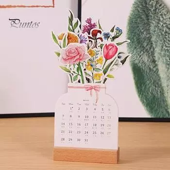 Календарь Bloomy Flower 2025 года Настольный календарь Bloomy Flowers с деревянной основой, ежедневник для закладки, открытки, украшения стены Flower