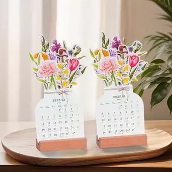 Календарь Bloomy Flower 2025 года Настольный календарь Bloomy Flowers с деревянной основой, ежедневник для закладки, открытки, украшения стены Flower