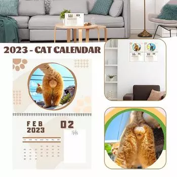 Календарь Cat Buttholes 2023 Настенный календарь с принтом кота в формате Lands-Cape Забавный рождественский подарок