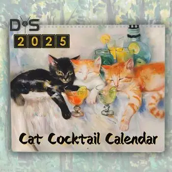 Календарь для кошек 2025 Cat Cocktails Настольный перекидной календарь Ежемесячный ежедневник Планировщик расписания Органайзер для домашнего декора Cat