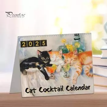 Календарь для кошек 2025 Cat Cocktails Настольный перекидной календарь Ежемесячный ежедневник Планировщик расписания Органайзер для домашнего декора Cat