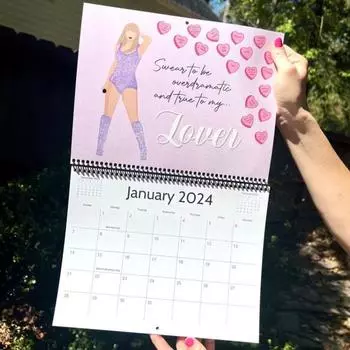 Календарь Eras Tour, нарисованный от руки Singer, на 12 месяцев с января по декабрь 2024 г., двухпроволочный переплет, плотная бумага, ежемесячный календарь-планировщик, украшение для домашнего офиса B