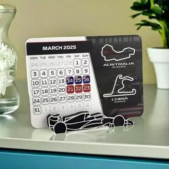 Календарь гонок 2025 года. Календарь гонок с подставкой для автомобиля или без нее. Настольный календарь. Ежемесячный планировщик. Подарок для поклонников автоспорта. A