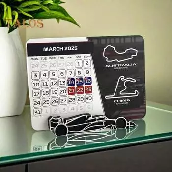 Календарь гонок 2025 года. Календарь гонок с подставкой для автомобиля или без нее. Настольный календарь. Ежемесячный планировщик. Подарок для поклонников автоспорта. A