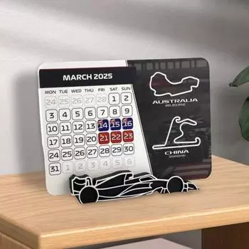 Календарь гонок 2025 года с автомобильной подставкой, настольный календарь для домашнего офиса, планировщик расписания для любителей автоспорта и любителей гонок чёрный