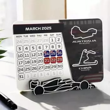 Календарь гонок 2025 года с автомобильной подставкой, настольный календарь для домашнего офиса, планировщик расписания для любителей автоспорта и любителей гонок чёрный