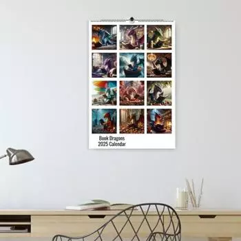 Календарь «Книжный дракон» на 2025 год. Забавная книга для чтения с драконом. Планировщик на месяц. Настенный календарь.