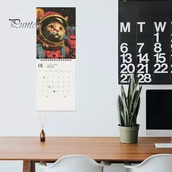 Календарь космических кошек 2025 года, космические прогулки, настенный календарь с кошками, подвесной ежемесячный календарь-планировщик, рождественский подарок для любителей кошек, поклонников космоса Cat