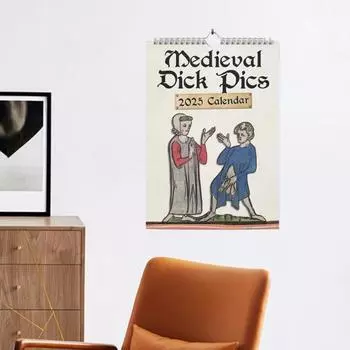 Календарь Medieval Dick Pics 2025 Prank Medieval Dick Wall Calendar Funny Penis Rude Calendar с иллюстрациями для друзей-энтузиастов истории 1pc