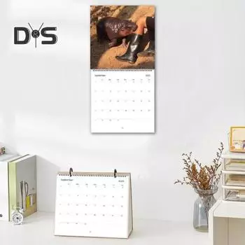 Календарь Moo Deng Hippo 2025, 12-месячный настенный календарь с изображением карликового бегемота, подвесной ежемесячный календарь для планирования, организации, планирования A