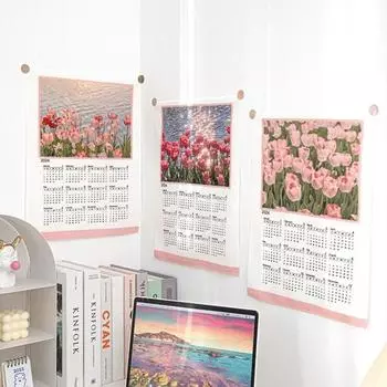 Календарь на 2024 год, подвесной тканевый, мягкий насыщенный цвет, изысканный узор, простая установка, декоративный настенный гобелен, фоновый календарь D