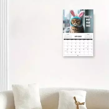Календарь на 2025 год с кошками Забавный настенный календарь с кошками Злой котенок Подвесной ежемесячный ежедневный