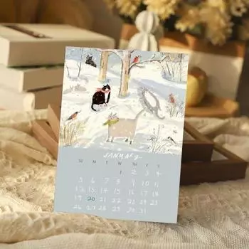 Календарь на 2025 год с танцующими кошками, 12 иллюстраций кошек, ежемесячный календарь, настенный бумажный планировщик ручной работы для любителей кошек A