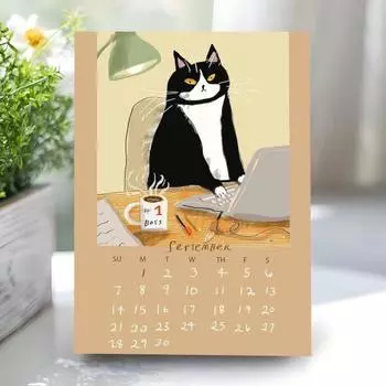 Календарь на 2025 год с танцующими кошками, 12 иллюстраций кошек, ежемесячный календарь, настенный календарь ручной работы