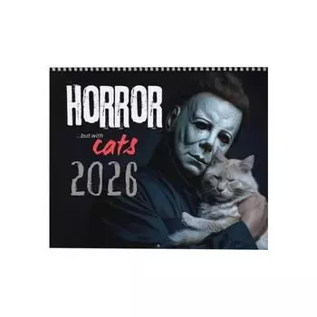 Календарь на стену на 2026 год «Фильм ужасов на Хэллоуин и кошки», 12-месячный планер с жуткими иллюстрациями кошек, настенный, на спирали, для фильма 1pc
