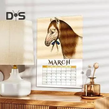 Календарь на стену с лошадью 2025 года, средневековый настенный календарь с лошадью, 12-месячный планировщик для украшения домашнего офиса Horse