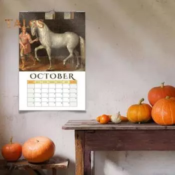 Календарь на стену с лошадью 2025 года, средневековый настенный календарь с лошадью, 12-месячный планировщик для украшения домашнего офиса Horse