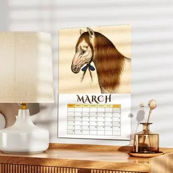 Календарь на стену с лошадью 2025 года, средневековый настенный календарь с лошадью, 12-месячный планировщик для украшения домашнего офиса Horse