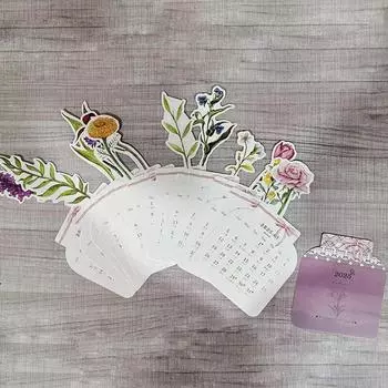 Календарь на стол 2025 Bloomy Flower Креативный деревянный календарь-карточка Высококачественный настольный календарь-иллюстратор Календарь-вставка карточек