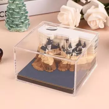 Календарь на стол 2025 года «Замок» со светодиодной подсветкой и сенсорным выключателем, блокнот для заметок, резьба по бумаге