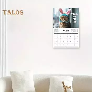 Календарь на тему кошек 2025 года Забавный настенный календарь с изображением кошек Сердитый котенок Подвесной ежемесячный ежедневник Подарки для любителей кошек Cat