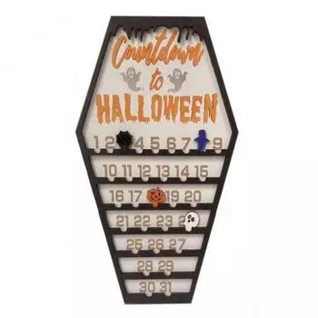 Календарь обратного отсчета до Хэллоуина Деревянные гробы Форма Табличка для обратного отсчета Украшения с тыквами привидениями летучими мышами Украшение для вечеринки в доме с привидениями