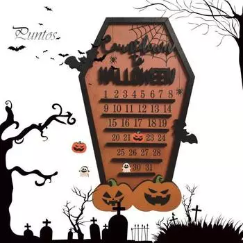 Календарь обратного отсчета до Хэллоуина Деревянный календарь обратного отсчета в виде тыквы-призрака Многоразовые украшения ужасов на Хэллоуин для украшения домашней вечеринки A