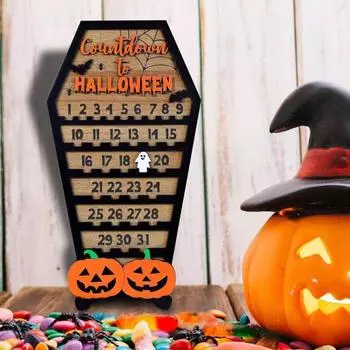 Календарь обратного отсчета до Хэллоуина с подвижным жетоном-призраком на 31 день, адвент-календарь из дерева для Хэллоуина, декор для домашнего стола A