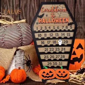 Календарь обратного отсчета до Хэллоуина с подвижным жетоном-призраком на 31 день, адвент-календарь из дерева для Хэллоуина, декор для домашнего стола A