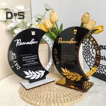 Календарь обратного отсчета на 30 дней до праздника Ид Рамадан, вращающийся адвент-календарь, деревянное исламское украшение стола для домашнего декора Мубарака A золотой/белый