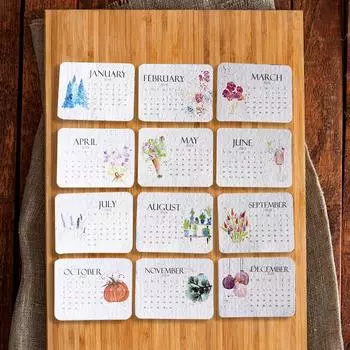 Календарь Полевой цветок Календарь на белой бумаге из семян полевых цветов Бумага из семян Акварельное искусство One Size белый