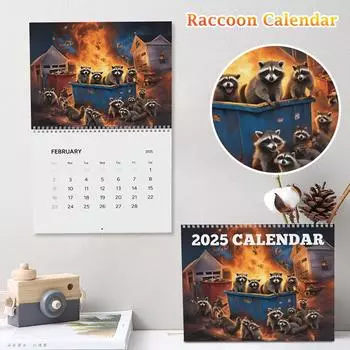 Календарь Raccoon Garbage Fire, бумажный календарь, настенный календарь, украшение дома One Size