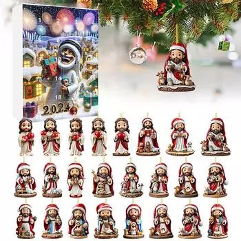 Календарь рождественских сцен Адвента 2024, 24-дневный набор рождественских сцен, календарь обратного отсчета, акриловые подвесные 2D-подвески для рождественских сцен C
