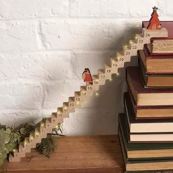 Календарь рождественского поста Санта-Клауса, деревянная лестница, календарь обратного отсчета до Рождества, 24-дневный календарь рождественского поста с Санта-Клаусом, поднимающимся по лестнице, для декора домашнего офиса