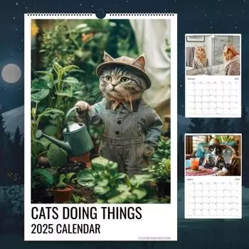 Календарь с кошками на 2025 год. Забавные мемы с кошками. 12-месячный настенный календарь. Семейный планировщик. Органайзер расписания для любителей кошек. зелёный