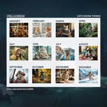 Календарь с кошками на 2025 год. Забавные мемы с кошками. 12-месячный настенный календарь. Семейный планировщик. Органайзер расписания для любителей кошек. зелёный