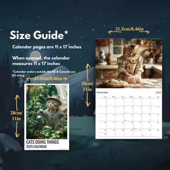 Календарь с кошками на 2025 год. Забавные мемы с кошками. 12-месячный настенный календарь. Семейный планировщик. Органайзер расписания для любителей кошек. зелёный