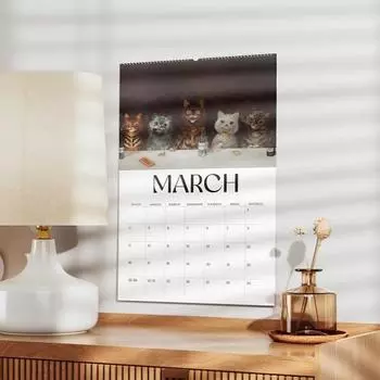 Календарь средневековых кошек 2025 года. Настенный календарь странных кошек эпохи Возрождения на 12 месяцев, январь. по декабрь. Ежемесячный органайзер для планирования семейного офиса 1pc