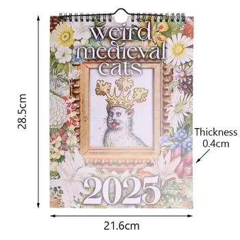 Календарь странных средневековых кошек на 2025 год — забавное и необычное кошачье искусство на каждый месяц — идеальный подарок для любителей кошек