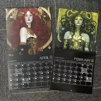 Календарь Темной Богини 2025 года, настенный календарь на 12 месяцев с фазами Луны, ежемесячный планировщик, органайзер для домашнего офиса чёрный