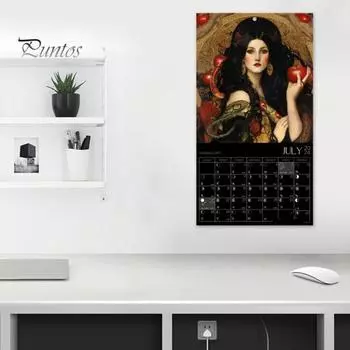 Календарь Темной Богини 2025 года, настенный календарь на 12 месяцев с фазами Луны, ежемесячный планировщик, органайзер для домашнего офиса чёрный