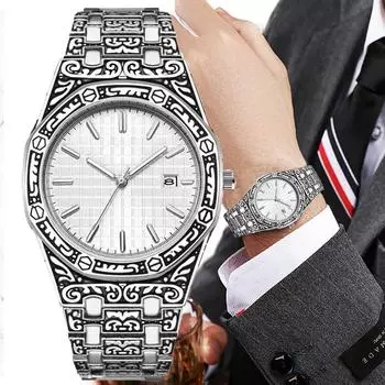 Календарь Тренд Мужская мода кварцевые наручные часы Классические часы Бизнес Octagon Металлические мужские часы Личность Уникальный