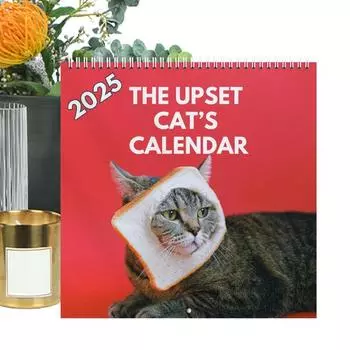 Календарь Upset Cat на 2025 год с красивыми иллюстрациями кошек. Календарь на 12 месяцев. Украшение для домашнего декора, спальни, рабочего стола. M красный
